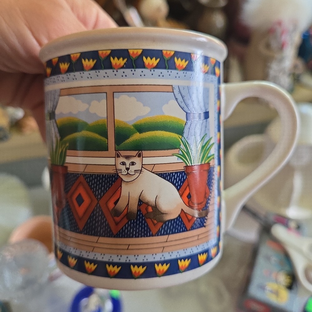 Vintage Cat Mug Coffee Tea Grandma Cottage Siamese Kitten 80's 90's Kitchen Core